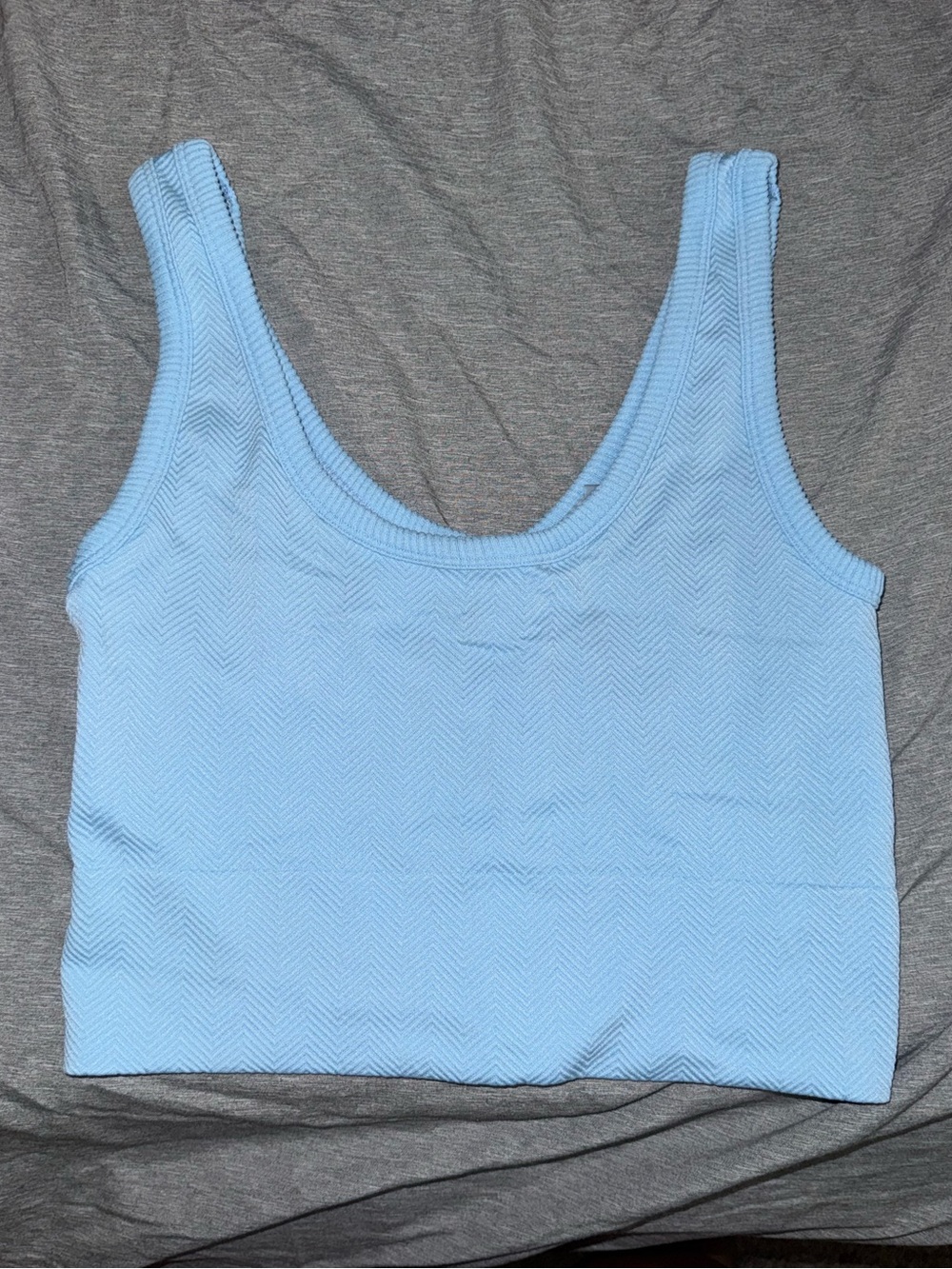 Sky Blue Ribbed Scoop Tank Top